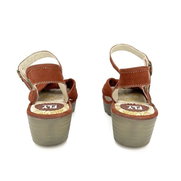 Fly London Yesh Wedge Sandals Knotted Strap Brick Rust Nubuck Leather Size 9-9.5 - Picture 6 of 13